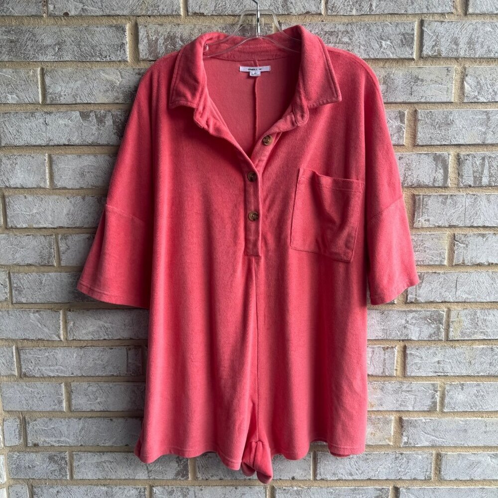 O'Neill Short Sleeve Collared Button Up Coral Orange Romper Women's Size M